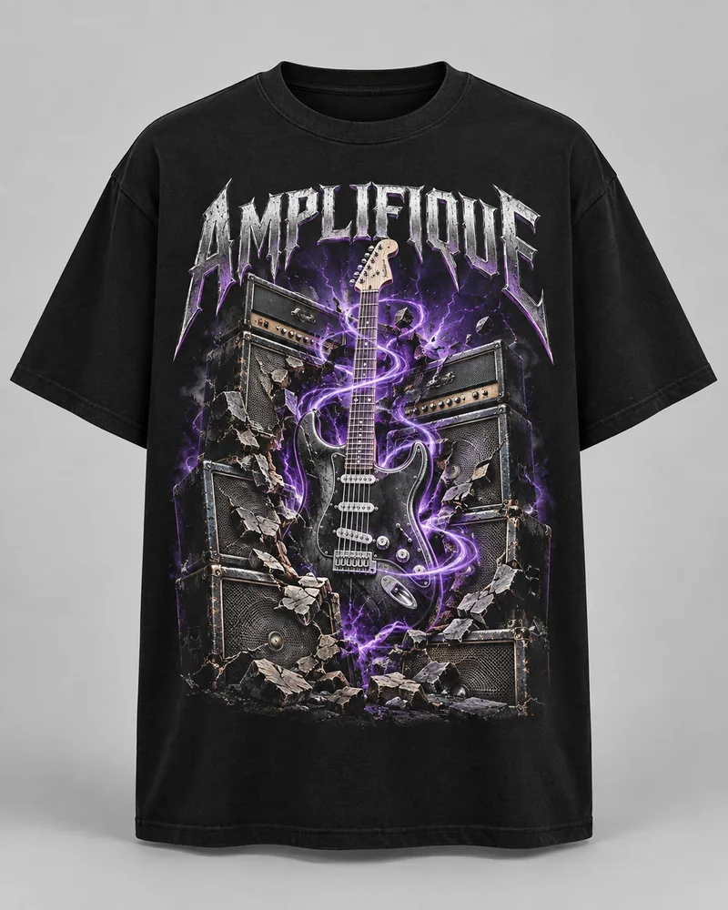 Proposta da camiseta Amplifique — Volume 3D, preto