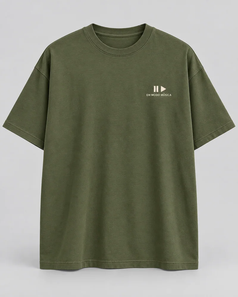 Proposta da camiseta Em modo música, verde oliva