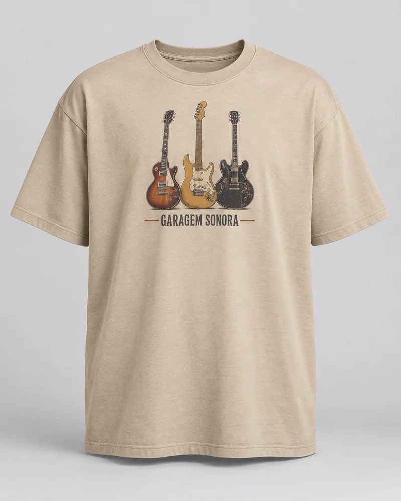 Proposta da camiseta Guitarras da garagem, areia