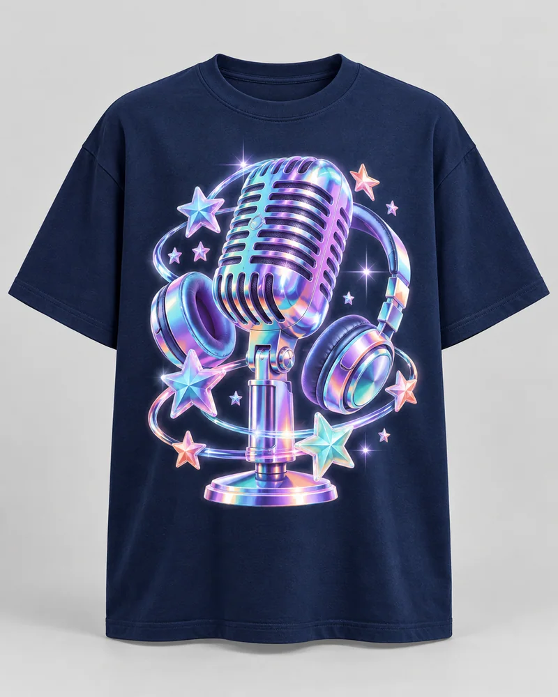 Proposta da camiseta Órbita pop, azul-marinho