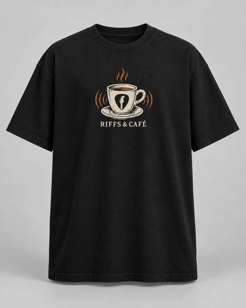 Proposta da camiseta Riffs & café, preto
