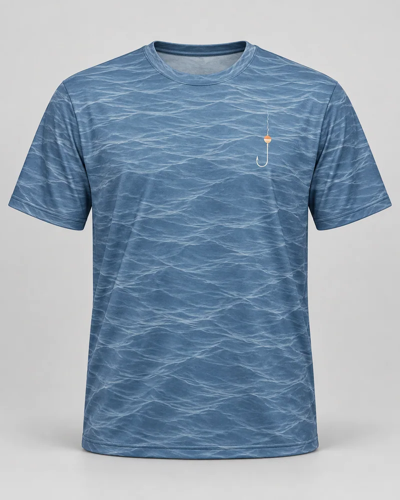 Proposta da camiseta Linha de pesca, azul lavado