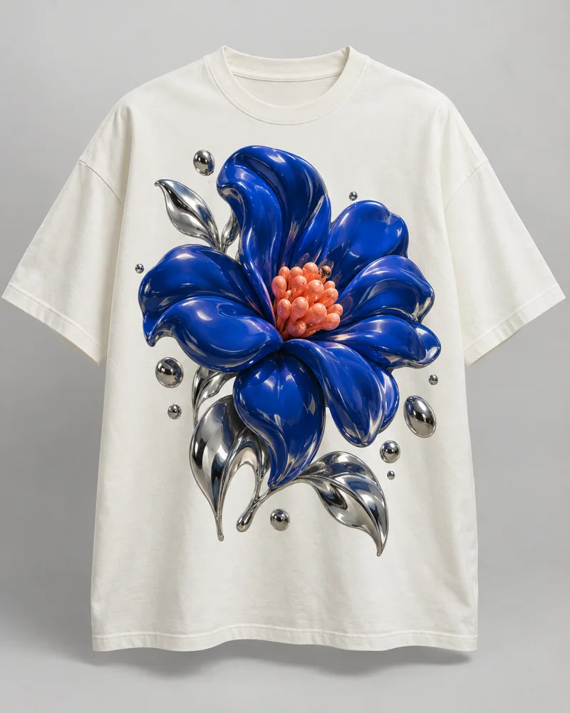 Proposta da camiseta Flor cromática — Outra dimensão, off-white
